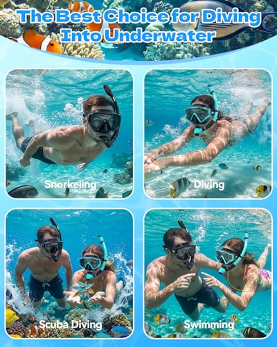 Aegend Snorkeling Gear for Adult Men Women - Snorkel Mask with Dry Top Snorkel - Anti-Fog Panoramic Wide View with Mesh Bag for Snorkeling, Swimming, Scuba Diving, Beach Vacation & Travel