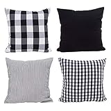 Hoplee Decorative Black and White Pillow Covers Buffalo Plaid Cushion Covers for Sofa, Black and White 18x18 inch,4 Pack