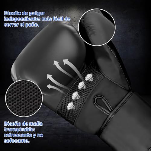 KIROGILY Guantes Box, Guantes de Box para Hombre Mujer, Guantes de Boxeo(12-14-16 oz), Incluyen Protector Bucal, Correas Boxing y Bolsa Almacenamiento, Ideales para Boxeo y MMA