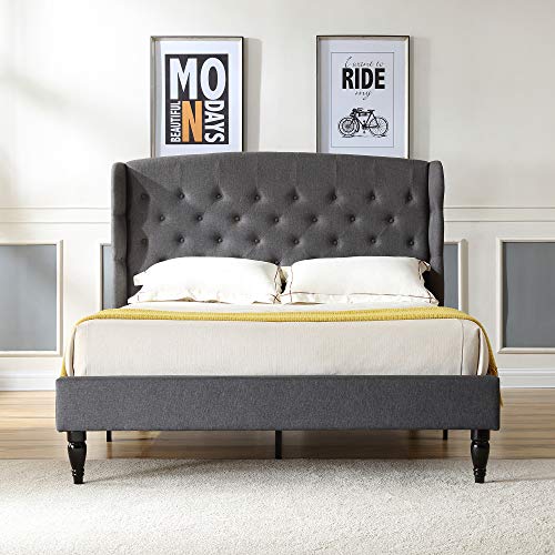 Classic Brands Brighton Upholstered Platform Bed Headboard and Metal