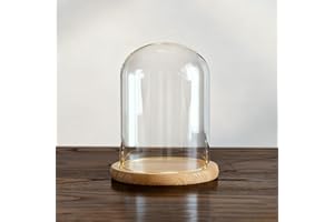 DuvinDD Glass Dome Cloche with LED Light Base, Bell Jar Display Dome Clear Small Glass Display Case Candle Cover, 4.3" D X 4.7" H, Gifts for Women