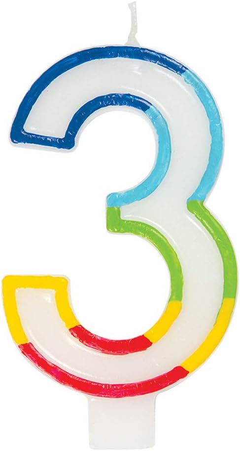 Unique Vibrant Rainbow Border Number 3 Birthday Candle 7cm x 12cm