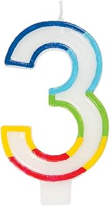 Unique Vibrant Rainbow Border Number 3 Birthday Candle 7cm x 12cm