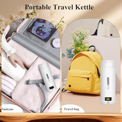 KOWVOWZ Portable Electric Kettle, Travel Water Boiler with 4 Variable Presets, 304 Stainless Steel Travel Water Boiler, Auto Shut Off & Boil Dry Protection, BPA-Free for Coffee Milk Tea (500ML)