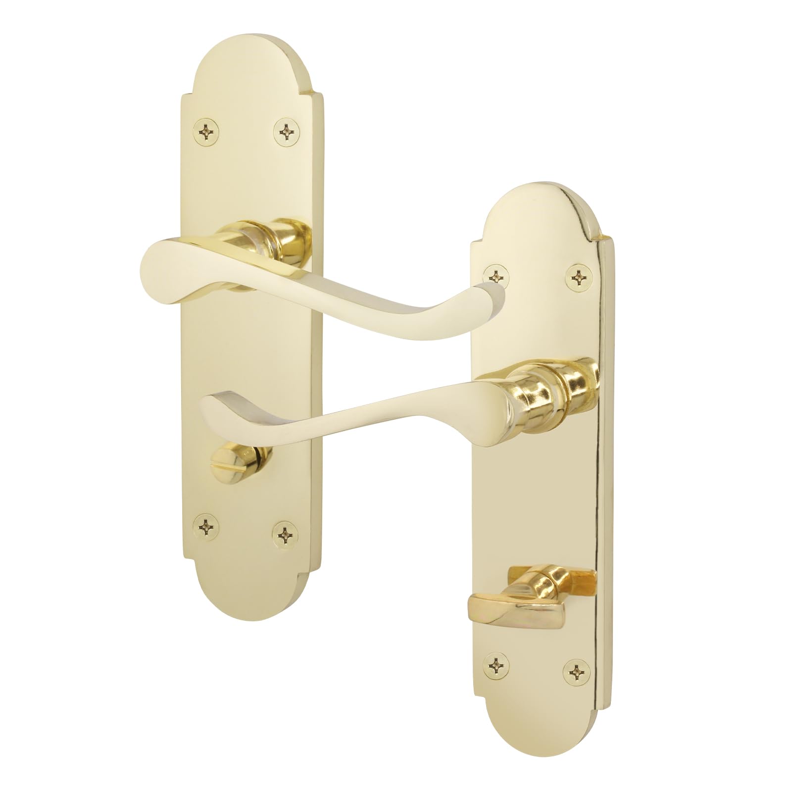 EAI Polished Brass Bathroom Door Handles - Victorian Scroll Shaped | 1 Pair of Internal Handles