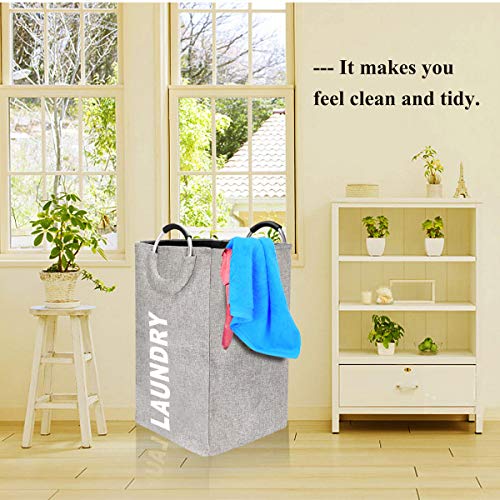 Laundry Hamper Bag Large Closet Collapsible Laundry Basket with Durable Handles, Space Saving Storage Container Organizer Removable Dirty Clothes Toys Storage Bag 15 x 15 x 26 Inches (Gray)