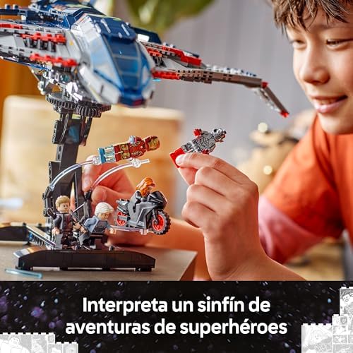 Marvel Quinjet de Vengadores: La Era de Ultrón - Avión de Juguete de Superhéroes con Moto y 5 Minifiguras inc. Iron Man, Viuda Negra y Ojo de Halcón - Regalo para Niños y Chicos de 12+ Años 76325