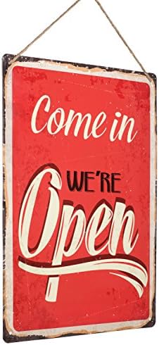 Monarch Housewares Tin Metal Sign - “Come in We’re Open” – Distressed, Reproduction, Retro, Door Sign, Wall Decor