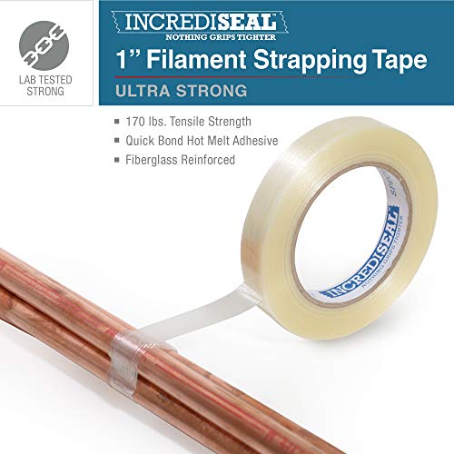 INCREDISEAL Clear Filament Tape 1" Inch Wide x 60 Yards per Roll, 36 Rolls, Stronger 5.50 Mil