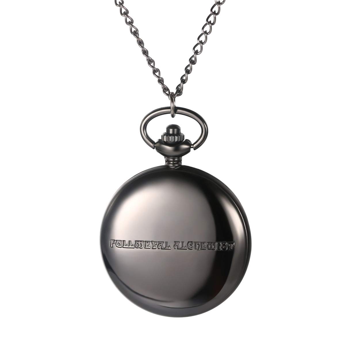 JewelryWe Vintage Fullmetal Alchemist Edward Elric's Pocket Watch Black with 31.9 Inches Chain for Christmas