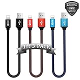 Iophi 3 PACK 1FT Lightning to USB Nylon Braided 2.4A High Speed Heavy Duty Aluminum Connector Charge Sync Cable for iPhone 7 / 7 Plus / 6 / 6s / 5 5s 5c SE / iPad / iPod - RED BLACK BLUE