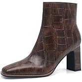 LUXMUWA Womens Chunky Heel Ankle Boots for Women Retro Square Toe Side Zipper Booties Comfortable Short Winter Boot