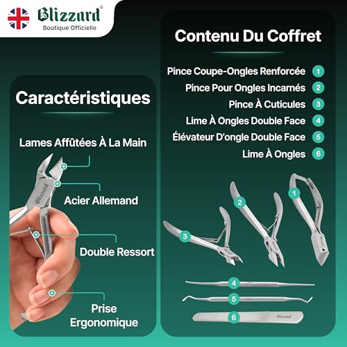 Blizzard Professional Pedicure Kit and Nail Foot Cutter - 5 Piece Podiatry Set for Ingrown and Thick Toenails - Clippers, File and Lifter - Stainless Steel - Senior and Men's Foot Care