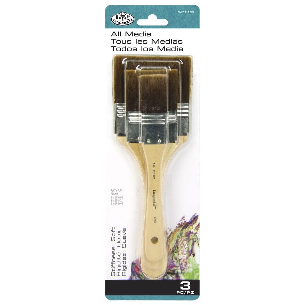 Royal and Langnickel Large Area Flat Brush - Brown Taklon - Firm. Pack of 3, R2085147
