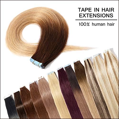 OmbreTape in Human Hair Extensions 18 inch Highlighted Brown Blonde Remy Straight Human Hair Seamless Skin Weft 40pcs 100g (Medium Brown to Dark Blonde #4-27)+20pcs Free Tapes