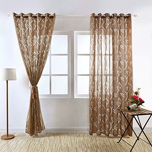 Yiwa Luxury Fashion Jacquard Leaf Semi-blackout Curtain Drape for Home Hotel Decoration Brown 100X200CM rod Pocket 1PC