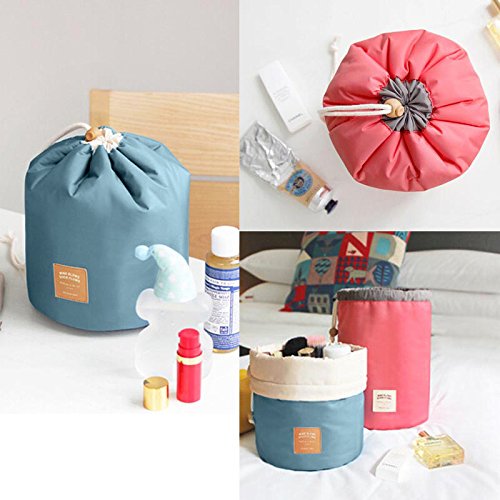 Finlon Cosmetic Bag Waterproof Travel Makeup Cosmetic Bag Travel Kit Organizer Bathroom Storage Cosmetic Bag Carry Case Toiletry Bag (Cylindrical Red)