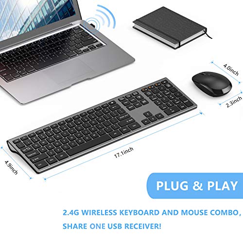 Wireless Keyboard and Mouse Combo - LEKVEY Slim Keyboard Mice, 2.4GHz 109 Keys Full Size Wireless Keyboard Mouse Set, with Number Pad, Silent Click, Stylish Design, US Layout (QWERTY), Space Gray - Thumbnail 5