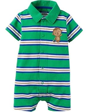 Baby Boys Collared Striped Monkey Romper Sunsuit Jumpsuit Playwear