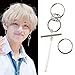 1 Pair KPOP BTS V Earrings Bangtan Boys V Stud Doulbe Ring Silver Ear Stud Chain Earrings For Women Men Punk Fashion Jewelry (Cross Ring)