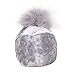 Arctic Paw Slippers for Women - Fleece Lined with Faux Fur Pompoms, Grey, 7-8