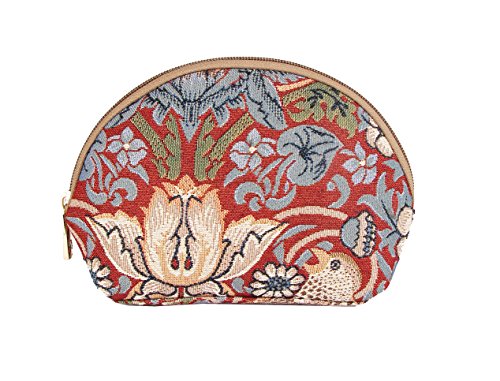 Signare Tapestry Cosmetic Bag/Make-up Bag in William Morris Strawberry Thief Design (Red)