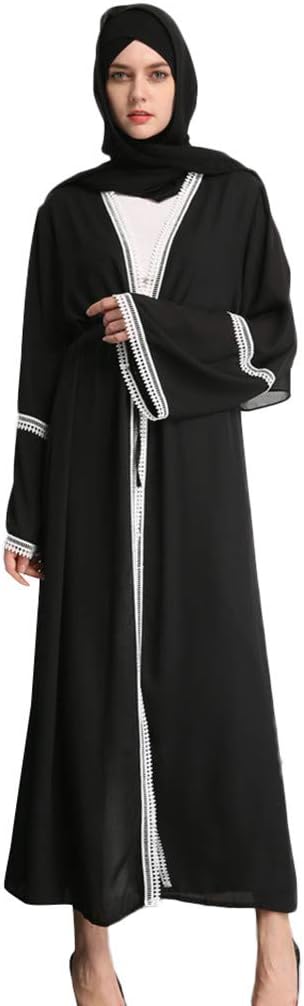 Holzkary Women Abaya Dubai Muslim Cardigan Flowy Embroidery Long Sleeve Maxi Dress with Belt