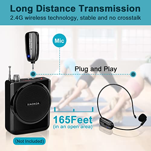 XIAOKOA Wireless Microphone, Amplifier Microphone and Headset 2 in1 Rechargeable 2.4G Wireless Mic Headset with Wireless Receiver for Voice Amplifier, Stage Speaker, Public Speaking and Teaching, USB