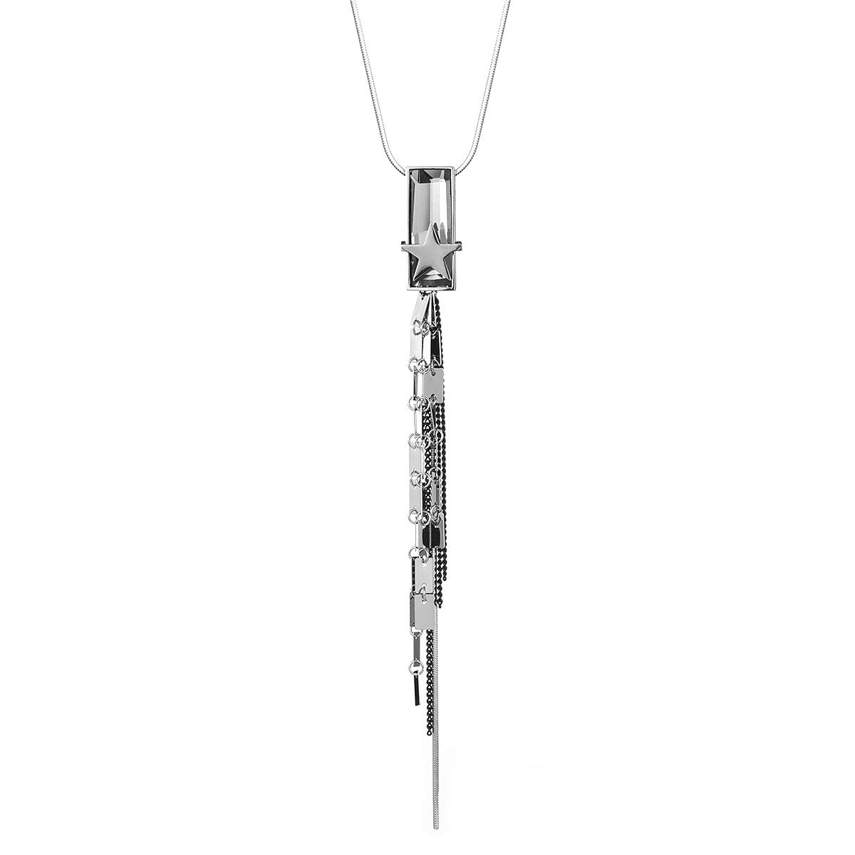 PengJin-Tassel Long Necklace Y-Shaped Alloy/Silver-Plated Chain for Women, Circle-Shaped/Star-Shaped Czech Diamond Necklace