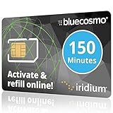 BlueCosmo Iridium 150 Min Prepaid Global SIM Card - Satellite Phone Airtime - 60 Day Expiry - No Activation Fee – No Monthly Fee - Refillable - Rollover - Easy 24/7 Online Activation and Refills