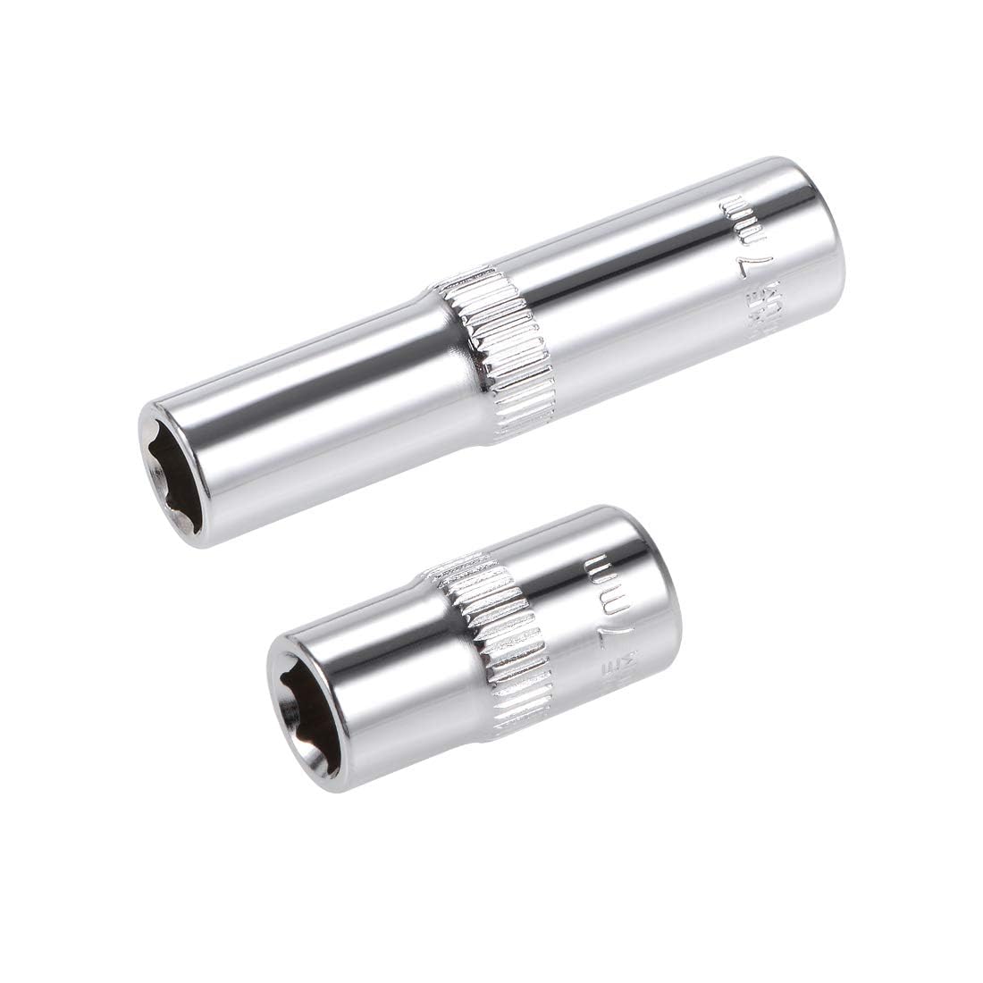 TOP-VIGOR 2Pcs 1/4-Inch Drive by 7mm Deep and Shallow Socket, Cr-V Drive Socket, 6-Point, Metric for Auto Repairing and Household