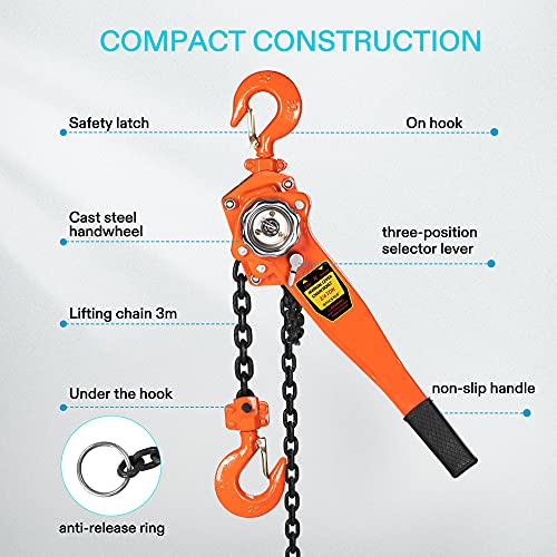 SPECSTAR Lever Chain Hoist 3/4 Ton 1650 Lbs Capacity 10 Feet with 2