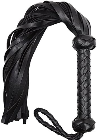 Fusture Leather Flogger and Whip, 23 Inch With Braided Wooden Handle and 40 Tails