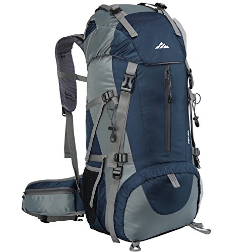 Seenlast 50L Unisex Travel Hiking Backpack Outdoor Sport Daypack Water-Resistant Bag with Rain Cover for Climbing Camping Touring Mountaineering (Dark Blue)