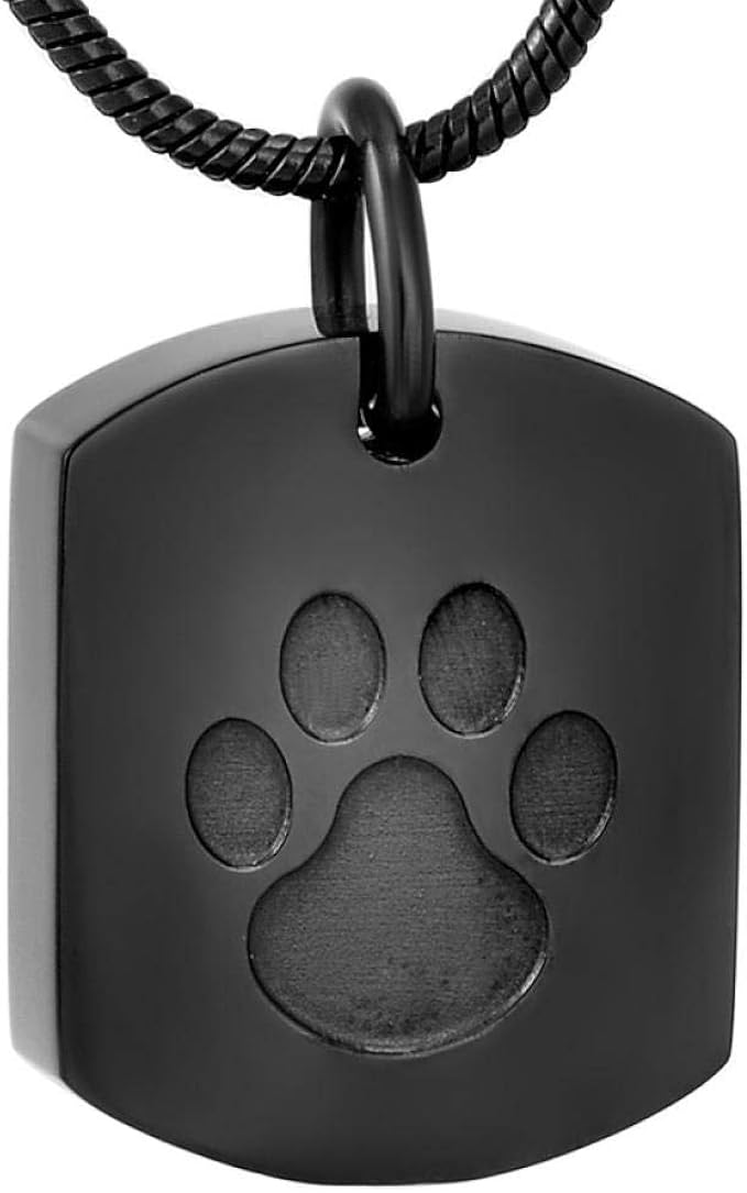 LOLIAS - Collier Urne Funéraire 2 Pièces Acier Inoxydable Pour Cendres Animaux (Noir Et Argent)
