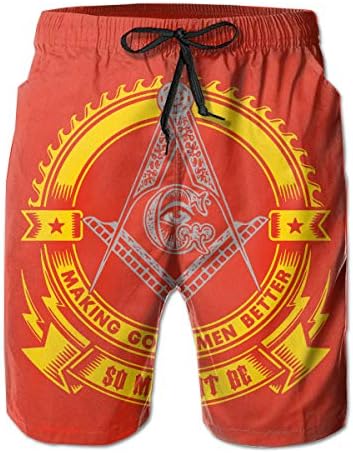 HAUYNVNS Freemason Mens Swim Trunks Quick Dry Waterproof Beach Pants Beach Board Short with Pockets
