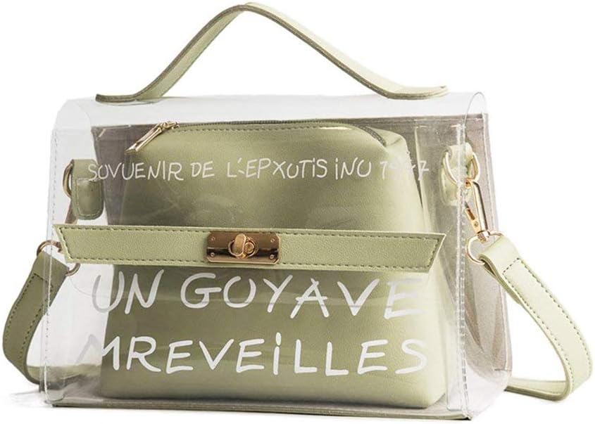 Womens 2-in-1 Transparent Handbags Clear Crossbody Bag Cute Waterproof Messenger Shoulder Bag Wallets Purse Totes