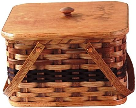 Amish Handmade Square Double Pie Basket w/Inside Tray, Lid, and Two Swinging Carrier Handles (Wine w/o Liner, Regular)