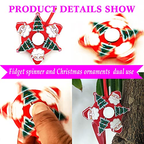 MRSUNGIRL 5 PCS Christmas Tree Decorations Set with Gift Box ,3 Inch Tall Santa Snowman Reindeer Fidget Spinner Hanging Charms for Holiday Party, Backpack Pendant and Kid\'s Gifts