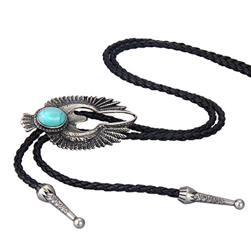COOLLA Bolo Tie Cowboy Neckties Leather Choker Necklace Vintage Turquoise Pendant for Women,Men (Vintage Silver)