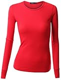 Doublju Womens Stretchy Round Neck Long Sleeve Top