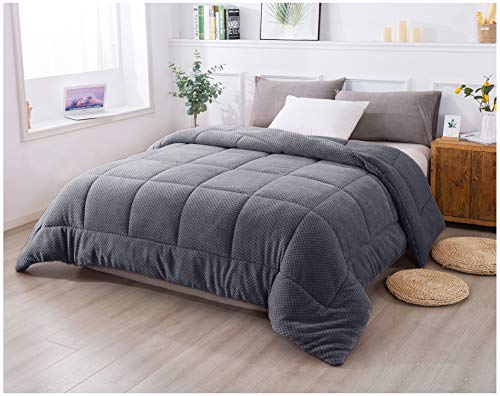 KASENTEX-Luxury-Plush-Sherpa-Comforter-Cozy-Reversible-Goose-Down-Alternative-Fill-Machine-Washable-Bedding-Excalibur-Grey-King-Size
