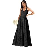 Dansiuey Halter Floral Bridesmaid Dress Long Jacquard Chiffon A-Line Corset Formal Evening Party Gowns