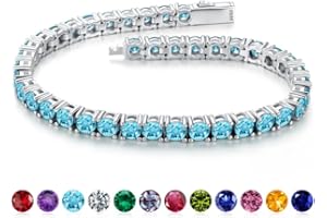 Iefil Christmas Gifts for Women - Size 6.5" - 7" Sterling Silver Tennis Birthstone Bracelet, Anniversary Birthday Gifts for Women