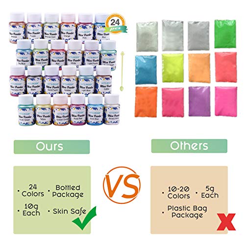 LET'S RESIN Pearl Pigment Powder -24 Colors Mica Powder-Each Bottle 0.35oz-Cosmetic Grade Resin Powdered Pigments-Hand Soap Making Dye for Slime, Resin Dye, Bath Bomb, Tumblers and Candle Making