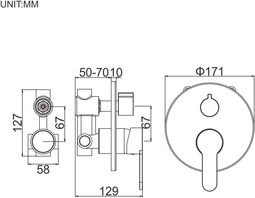Ibergrif - Single Lever Concealed Bathtub-Shower Mixer Tap with Valve Body, Chrome, Silver - Image 3