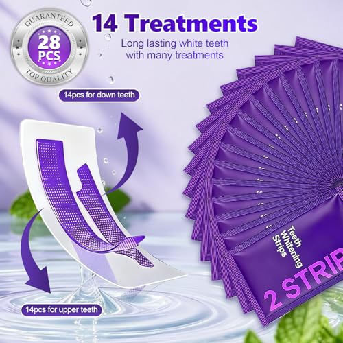 14 pares Tiras blanqueadoras moradas,Tiras blanqueadoras dientes,Blanqueamiento dental rápido,Dientes blanqueador dental,Para dientes para el café vino, tabaco y otras manchas