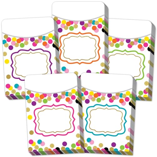 Teacher Created Resources Confetti Library Pockets, 3x 5 inch, Assorted, Multi-Pack