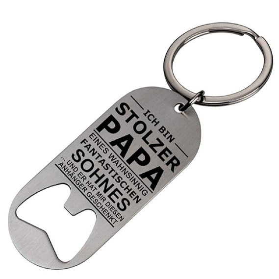 Creativgravur® Flaschenöffner Schlüsselanhänger Edelstahl mit Lasergravur STOLZER PAPA - Sohn