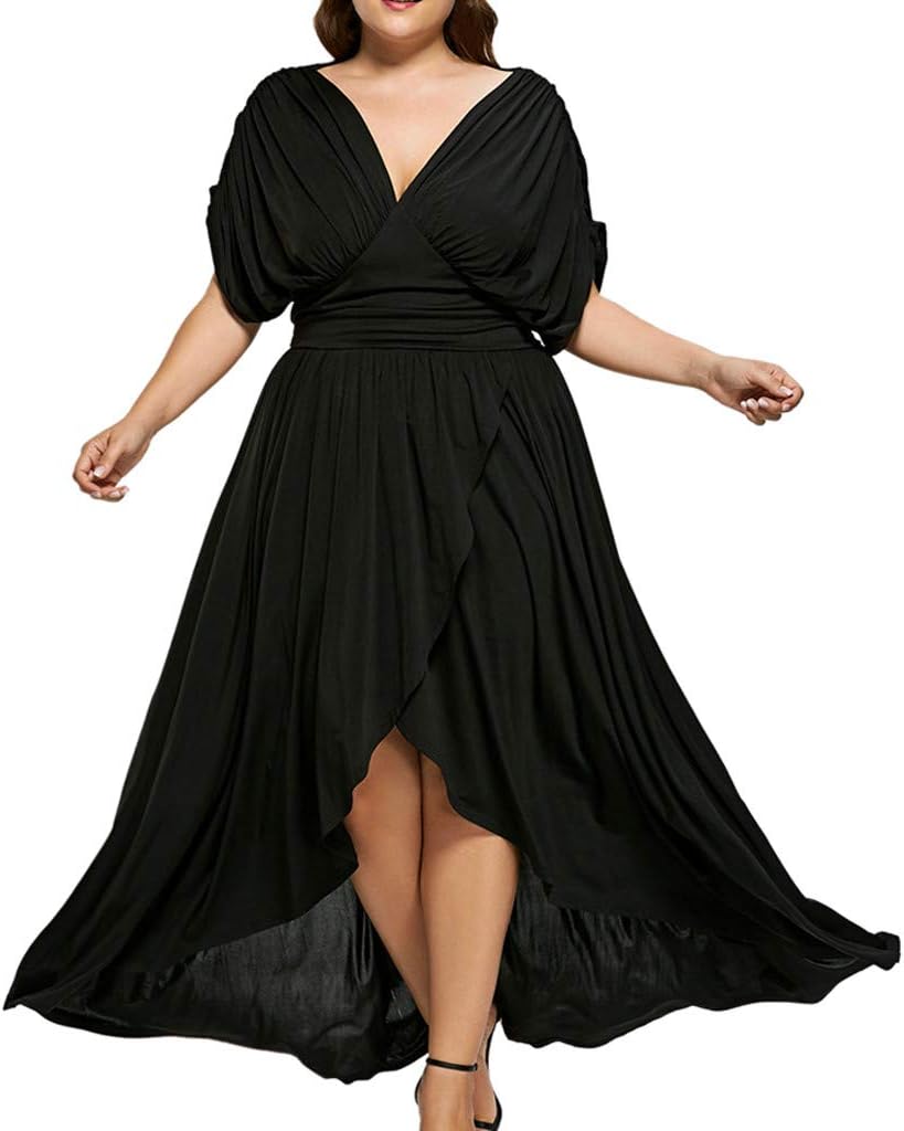 Fashion Women Solid V-Neck Cross Overlap Formal Long Maxi Party Vintage Dress Black